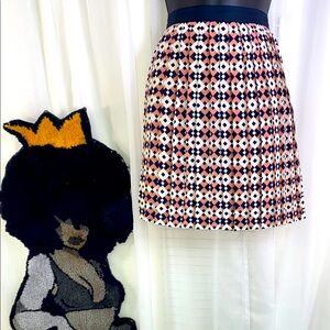 J.Crew Pink White Geometric Pleated Fully Lined A-Line Mini Skirt Size 8